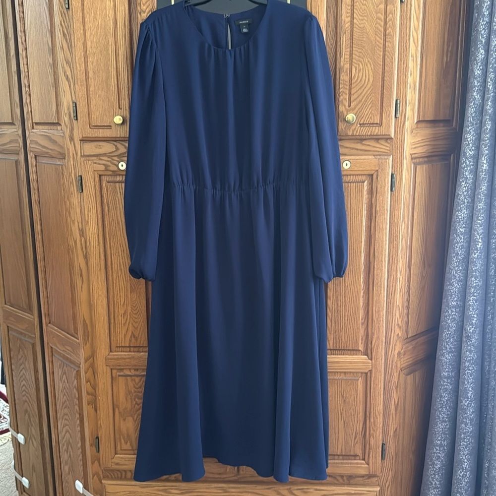 Halogen Navy Crepe Long Sleeve Modest Midi Dress